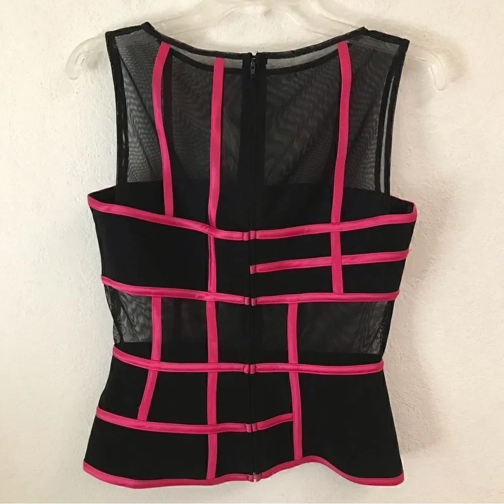 JS Collections‎ retro 60’s look sheer mesh color block sleeveless blouse 4